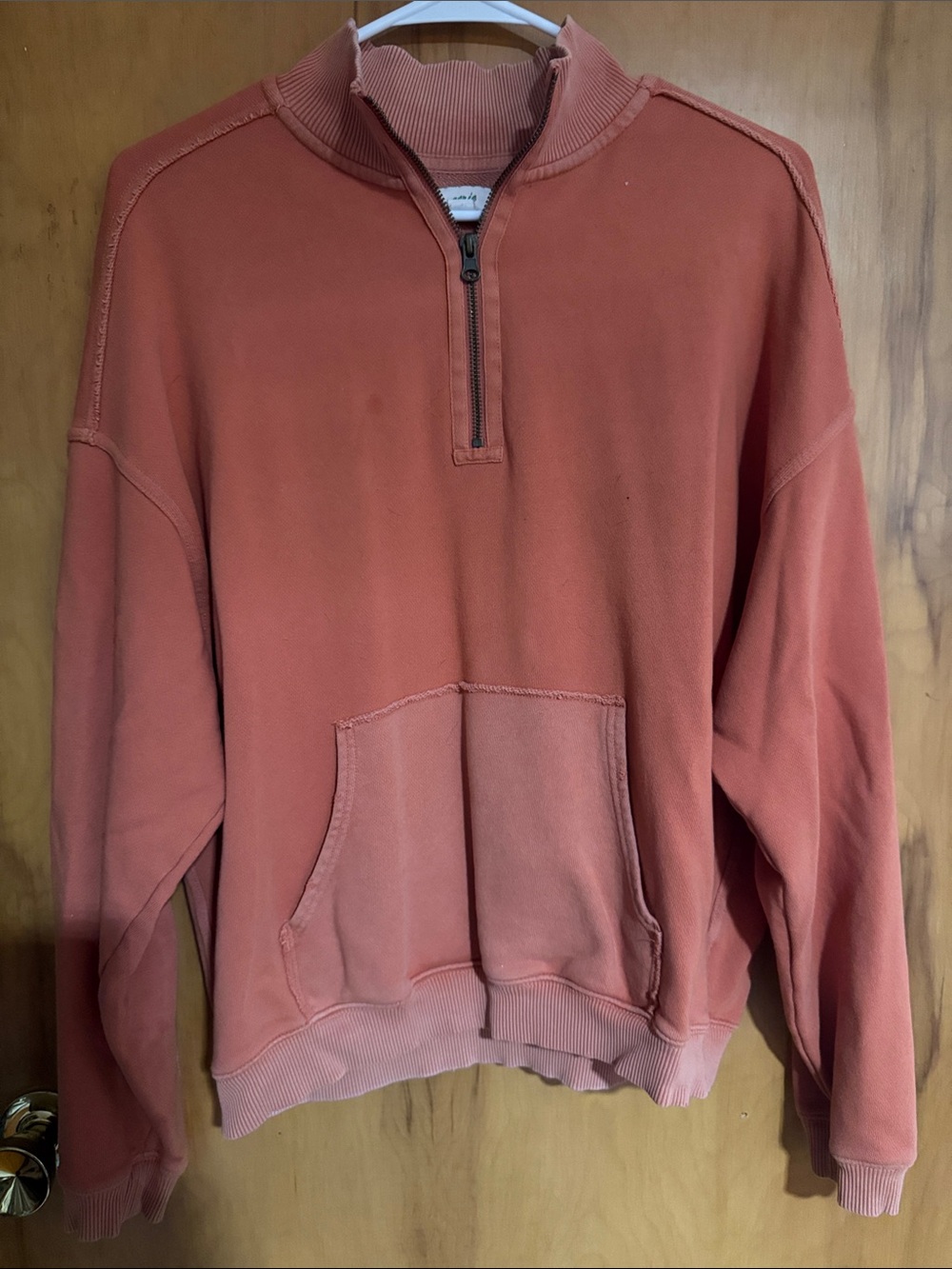 aerie Zip-Up Pullover Sweatshirt in Dusty Coral